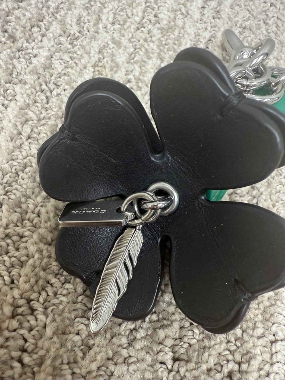 Coach Black Leather Tea Rose Keychain Bag Charm-NWOT - Picture 2 of 6